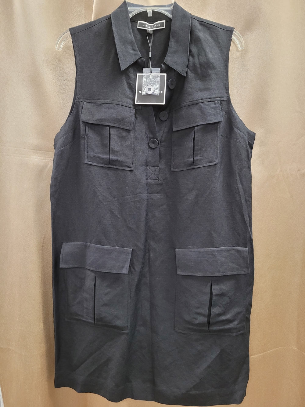 MELANIE LYNE Black Sleeveless Utility Shirt Dress